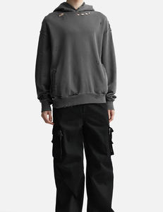 เสื้อฮู้ดผู้ชายแบบวินเทจทำจากผ้าฝ้ายเทอร์รี่ฝรั่งเศสแบบรูดซิปเป็นกรดซีดจาง - Product Image 5