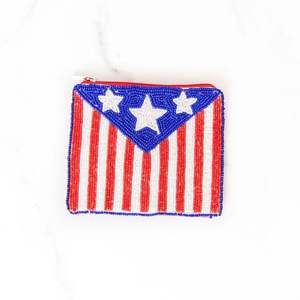 Beau sac porte-monnaie à paillettes avec drapeau américain du 4 juillet fait à la main Nouveau sac de maquillage pour dames avec broderie à la main Porte-monnaie - Product Image 1