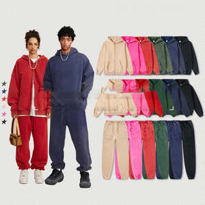 2026 Man 2 Piece Wholesale Unisex Acid Wash Casual <b>Full</b> <b>Zip</b> <b>up</b> <b>Hoodie</b> Jogger Pants Streetwear Family Jogger Sets - Product Image 3
