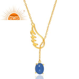 Nuevo diseño de tendencia plata esterlina chapada en oro azul Calcedonia piedra preciosa colgante collar Demi joyería fina - Product Image 2