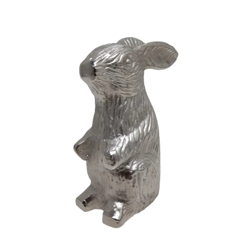 Escultura decorativa em alumínio em forma de coelho, decoração incrível de mesa em níquel e prata para sala de estar e casa