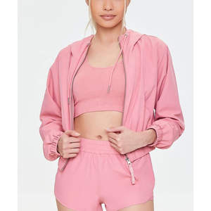 Conjunto corto de dos piezas personalizado para mujer, chaqueta con cremallera, chándal de nailon con cremallera, chándal cortavientos para mujer - Product Image 1