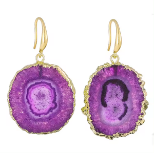 Natural <b>Raw</b> Stone Drop Earrings Jewelry Geode Druzy Agate Dangle Earring by ALIF <b>CRYSTAL</b> and AGATE - Product Image 1