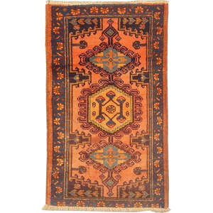 Alfombras Hamedan de mezcla de lana pura y algodón, anudadas a mano, de primera calidad, con un patrón único de medallón en tonos naranja y marrón, para el hogar, la oficina o cualquier área. - Product Image 1