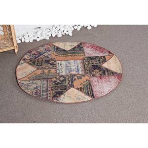 Ethnic Patchwork <b>Wool</b> Rug in <b>Brown</b> and Green 9x12 Living Room Carpet with Latex Backing for Hallway Decorations - Product Image 1