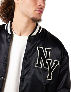 แจ็คเก็ตวาร์ซิตี้แบบกลับด้านได้ รุ่นใหม่ปี 2024 กันลม กันน้ำ ผ้าซาติน สำหรับผู้หญิงและผู้ชาย คอตั้ง สไตล์ไฮสตรีท แต่งแอพพลิเคชั่น - Product Image 4