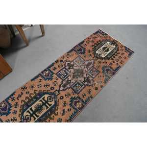 Turkish Vintage Patchwork Rug 2x12.2 ft (61x372 Cm) <b>Brown</b> Bordered <b>Wool</b> with Latex Backing Eco-Friendly - Product Image 5