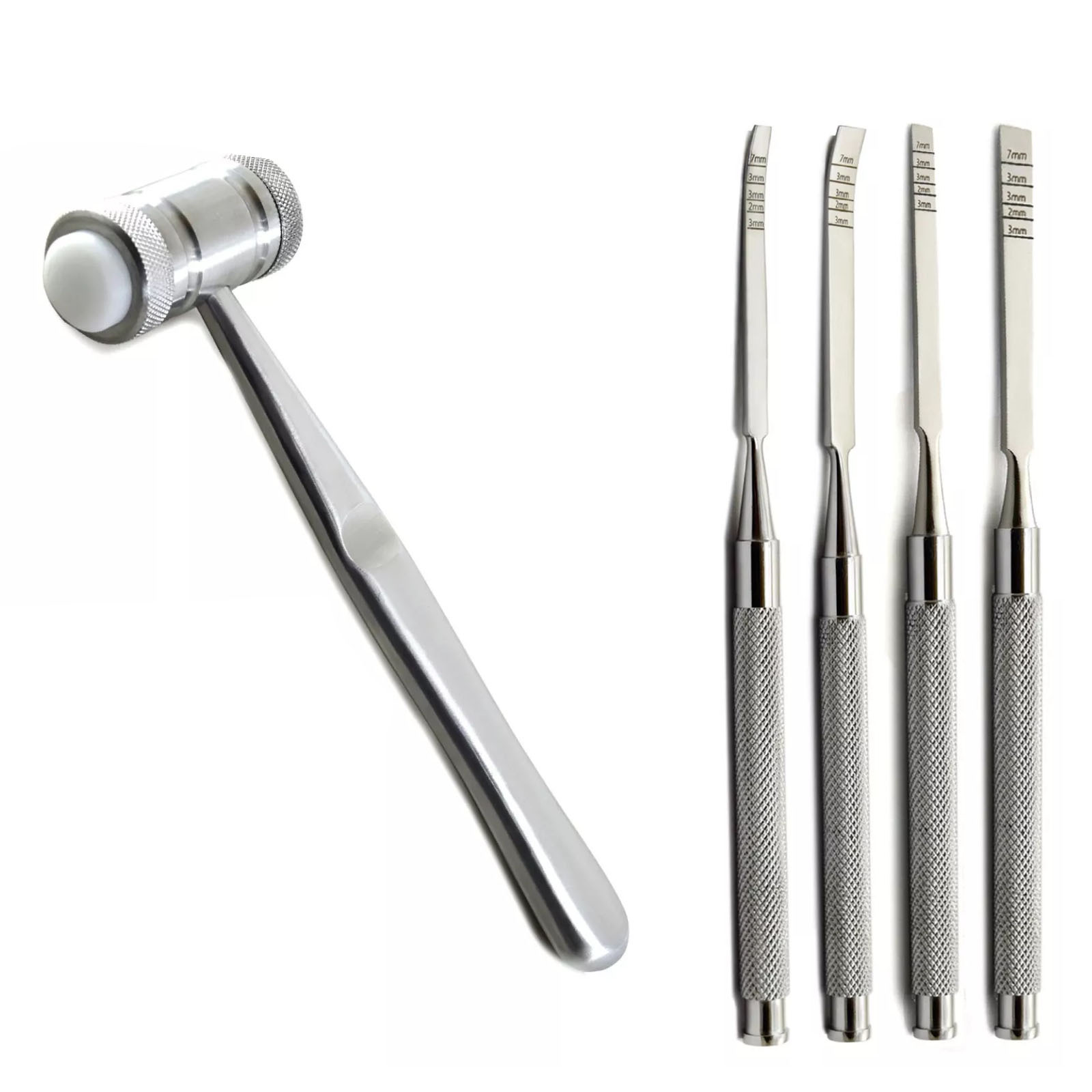 Marteau à Os Dentaire Double Tête En Nylon - Poignée Acier Inoxydable 15,9 Cm | Outil Extraction Chirurgicale, Stérilisable