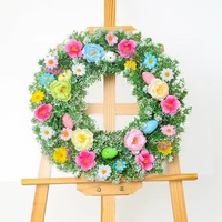 Guirlande de fleurs artificielles mixtes, faite à la main, pour décoration murale ou de porte, idéale pour mariage, Pâques et autres fêtes