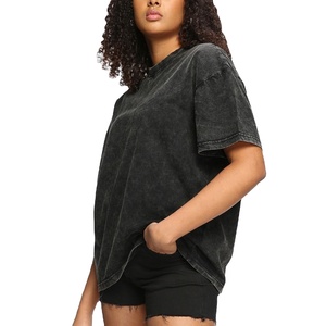 T-shirt délavé à l'acide pour femme, manches courtes, en toile de coton de haute qualité, toutes saisons, style décontracté streetwear, personnalisable OEM - Product Image 4