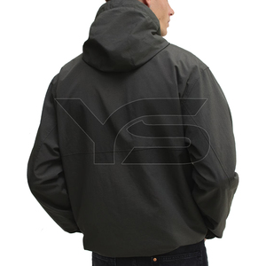 Men's Custom Casual Softshell <b>Jacket</b> for Winter Solid Pattern with Hooded Collar Front Logo Button Closure - Product Image 4
