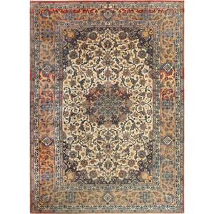 Tapis en laine et soie noués à la main Gulmarg Classic Gold, motifs médaillon abstraits rectangulaires pour la maison, le couloir, la chambre - Nouveau modèle Pae-5064 - Product Image 1