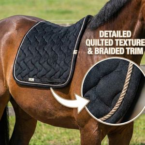 Selle de cheval matelassée à ondulations festonnées noires avec bordure en corde dorée - Product Image 3