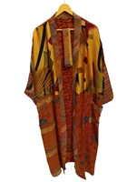 Hadiah untuk Kimono tambal sulam sutera dia penutup Bikini pakaian malam jubah panjang buatan tangan India Vintage daur ulang sutra Kimono,