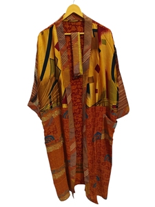 เสื้อคลุมกิโมโนผ้าไหมปะติดสำหรับเป็นของขวัญสำหรับเธอชุดคลุมบิกินี่ชุดคลุมสำหรับใส่กลางคืนเสื้อคลุมยาวทำด้วยมือสไตล์อินเดียวินเทจผ้าไหมแบบนำกลับมาใช้ใหม่ - Product Image 5