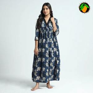 Robe de mariée imprimée à fleurs en coton indien fait à la main élégante longue tenue de fête pour l'été femme mode naturel doux personnalisé - Product Image 4