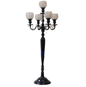 Candelabro de metal con cristales para decoración de bodas, acabado en negro, candelabro alto hecho a mano con pilar de cristal para velas de té. - Product Image 1