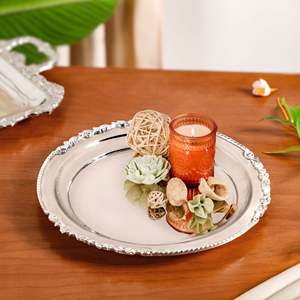 Plateau décoratif de luxe Royalcore, argenté, orné de laiton et d'aluminium, style simple et traditionnel pour la maison, décoration de Noël et du Ramadan - Product Image 2