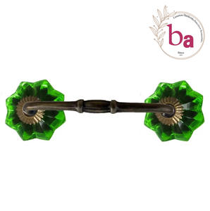 Herrajes de latón antiguo de lujo europeo, tirador de puente de puerta de melón verde cristal para cajones de cocina, tocador - Product Image 1