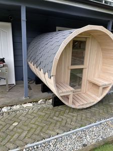 ห้องซาวน่ากลางแจ้งทรงกระบอกสำหรับพักผ่อนในสวนหลังบ้าน ทำจากไม้เฮมล็อกเพื่อสุขภาพ พร้อมจำหน่าย - Product Image 3