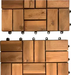 Carreaux de terrasse modernes en bois d'acacia 12mm 18 lamelles Design imbriqué Patio de jardin Installation facile Finition lisse Style naturel - Product Image 5