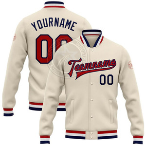 Custom Logo Men's <b>Vintage</b> College <b>Varsity</b> Baseball <b>Jacket</b> with Leather Sleeves Stand Collar and Embroidery - Product Image 1