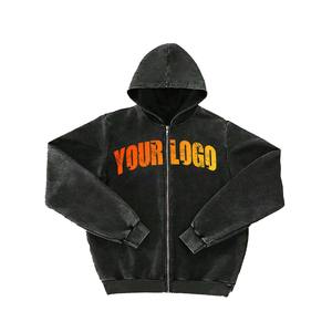 Sudadera con capucha pesada personalizada OEM con cremallera, estilo fitness, lavado ácido, unisex, de invierno, con hombros caídos, de algodón - Product Image 2