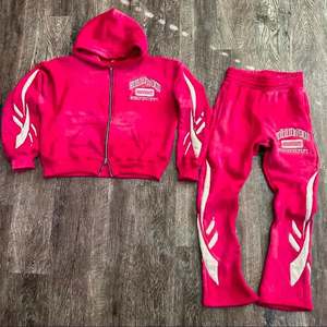 Prix le plus bas – Survêtement deux pièces pour femme en molleton 100 % coton, col montant, fermeture éclair, avec poches, idéal pour la course et la gym - Product Image 4