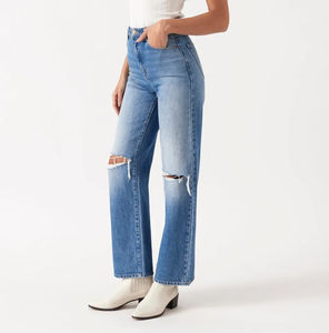 Pantalones Vaqueros de Lona Ajustados de Cintura Alta Transpirables para Mujer al por Mayor, Color Personalizado, Servicio OEM, Antiarrugas, Secado Rápido, Invierno - Product Image 3