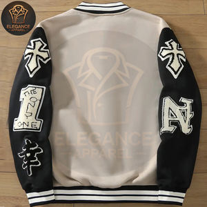 À la mode Collège Baseball Veste Stand Automne Hiver À Manches Longues Coupe Lâche Sans Doublure Lettre Croix Broderie Badge Toile Stand - Product Image 2