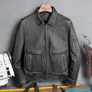 Envío. MA-1 Bomber gratis abrigo de cuero de oveja chaqueta gruesa de cuero de oveja chaqueta de cuero genuino para hombre Top Gun Vintage Canvas - Product Image 2
