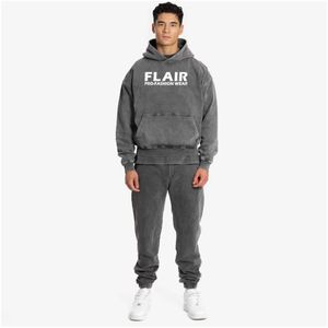 เสื้อมีฮู้ดขนาดใหญ่พิเศษสำหรับฤดูหนาวผ้าคอตตอนปักลายสไตล์วินเทจฟอกสีด้วยหิน500gsm - Product Image 4