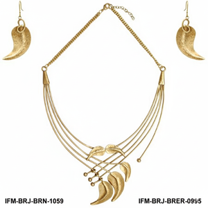 Ensemble collier et boucles d'oreilles en laiton oxydé tendance - Bijoux de style victorien à finition antique pour femme, parfait pour un usage quotidien - Product Image 3