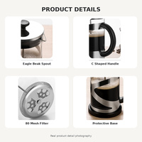 Cafetière à piston en verre borosilicate de haute qualité, 350ML, 600ML, 1000ML, avec filtre en acier inoxydable, pour café et thé, vente en gros