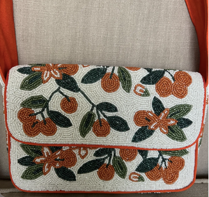 Beaded Floral <b>Orange</b> Pattern Flap Shoulder <b>Bag</b> Handmade Casual Daily Use - Product Image 1