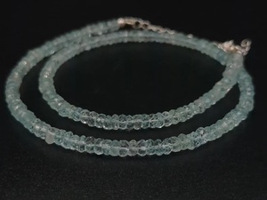 Collar de piedras preciosas de Aguamarina Natural de Plata de Ley 925, cuentas Rondelle facetadas largas de 13 ", extensión de 3", cuentas finas de 100% - Product Image 3