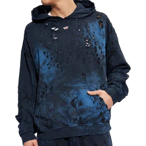 Sudadera con Capucha de Alta Calidad, 100% Algodón, Estilo Francés, Vintage, Lavado Ácido, Estampado con Flecos, Diseño Oversize, Otoño - Product Image 3