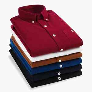 Men's Business <b>Slim</b> Shirt Turn down Collar with Corduroy Buttons 100% Cotton Plus Size Yarn Dyed - Product Image 6