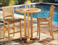 Ensemble table haute et chaises pour l'extérieur, mobilier traditionnel en teck d'Indonésie pour hôtel, villa, appartement