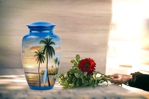 Store Designs Beach Surfboards urne de surf Urne de plage de palmiers Cendres humaines Urne en aluminium adulte mâle femelle Taille personnalisée - Product Image 2