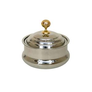 Hammered Texture Silver Color <b>Shiny</b> Polished Round Shape Casserole With Gold Plated <b>Top</b> Lid For Home And Hotel Kitchenware - Product Image 3