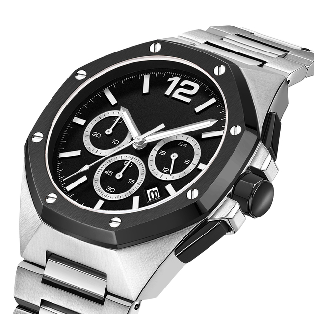 OEM Luxury Fashion Quartz Men's Stainless Steel Watch Miyota Chronograph Movement 100M Water Resistant 24 Months Warranty