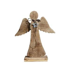 Ange en bois frais avec ailes en aluminium et étoile argent fini Design créatif décor de Table de noël Sculpture vente - Product Image 5