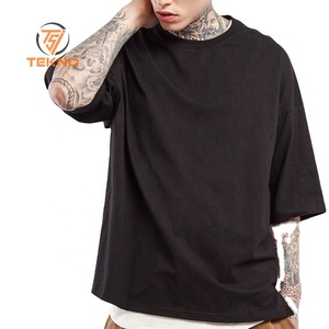Venta al por mayor 100% algodón hombro de la gota Camiseta para los hombres de alta calidad de peso pesado Mock Neck Plain personalizable de gran tamaño de ajuste largo - Product Image 6