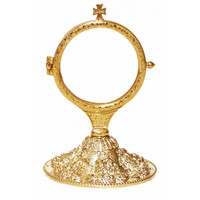 Monstrance en métal poli fait main, vaisselle de table avec motif floral d'ange en relief plaqué or, pour les Sacrements bénédictionnels et la prière