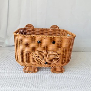 Cesta de Mimbre Plástico Tejida a Mano con Diseño de Oso, Cestas de Almacenamiento Hechas a Mano, Mimbre Natural, Modernas y Multifuncionales, Hechas en Vietnam - Product Image 1