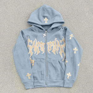 Wholesale 100% Cotton Customize Puff Printing Solid <b>Brown</b> Color Long Sleeves Regular Fit Men's <b>Zip</b> Up <b>Hoodies</b> Autumn Wear - Product Image 5