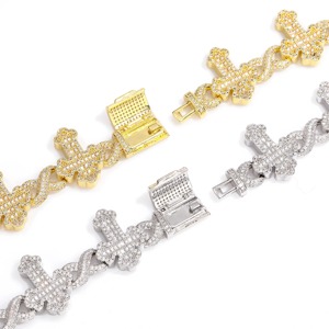 Bracelet infini hip-hop serti de diamants en moissanite incolore taille baguette en argent 925, bracelet croix en argent 925, bijoux - Product Image 3