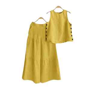 2 uds., camisetas sin mangas a la moda, trajes de pantalón de pierna ancha para mujer, chándales elegantes de oficina para mujer, chándales de trabajo de verano teñidos lisos - Product Image 4