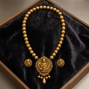 KOTTRAVAI Ensemble de colliers en laiton plaqué or avec pendentif ange et pièces de monnaie Ganesha, bijoux religieux pour femmes, cadeau de mariage ou de fête - Product Image 6